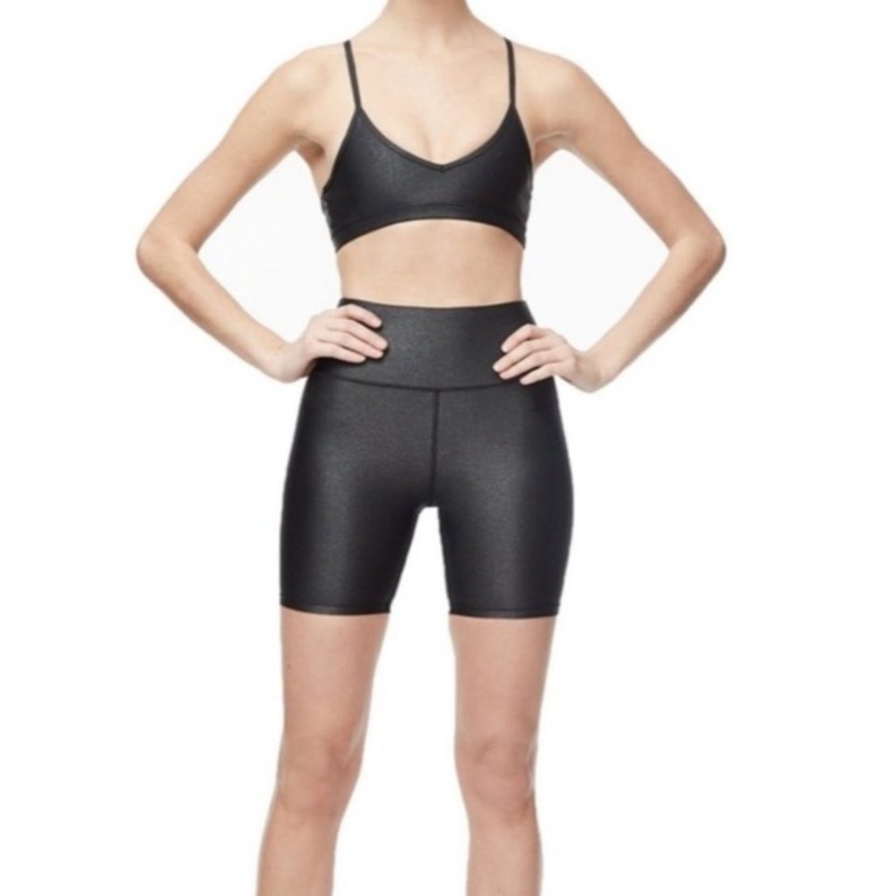 Good American High Waist Biker Boy Shorts Metallic Athleisure Pilates Yoga Gym